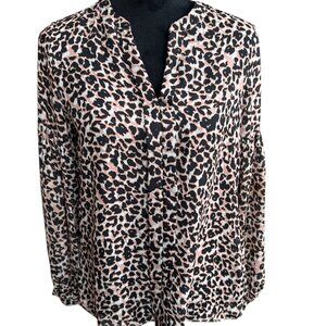 Parker Small Blush & Black Animal Print Flowy Long Sleeve Sheer Blouse